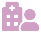 Light purple icon of hospital and person