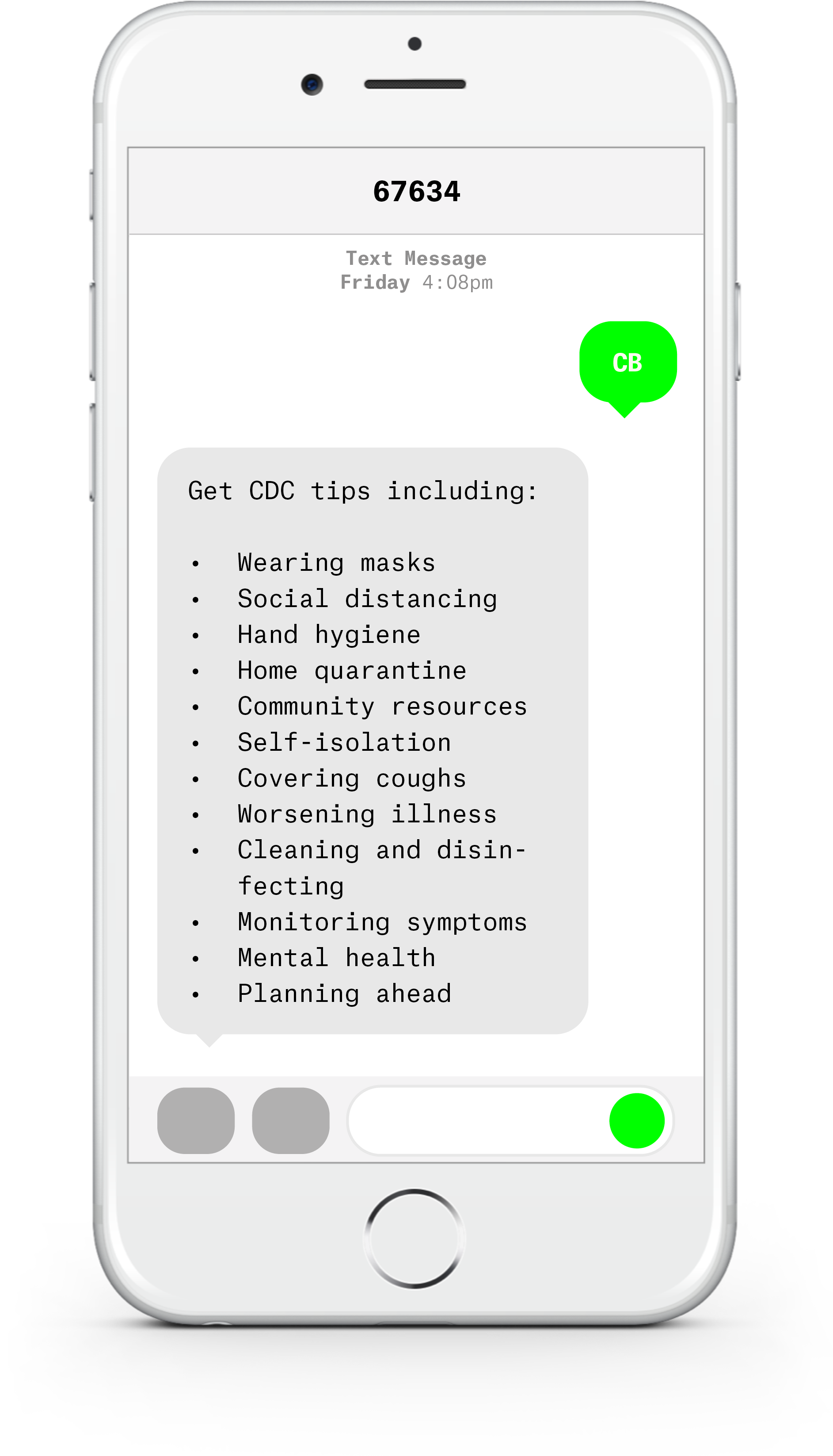 White iPhone with text messages about COVID-19 from Continental Benefits.